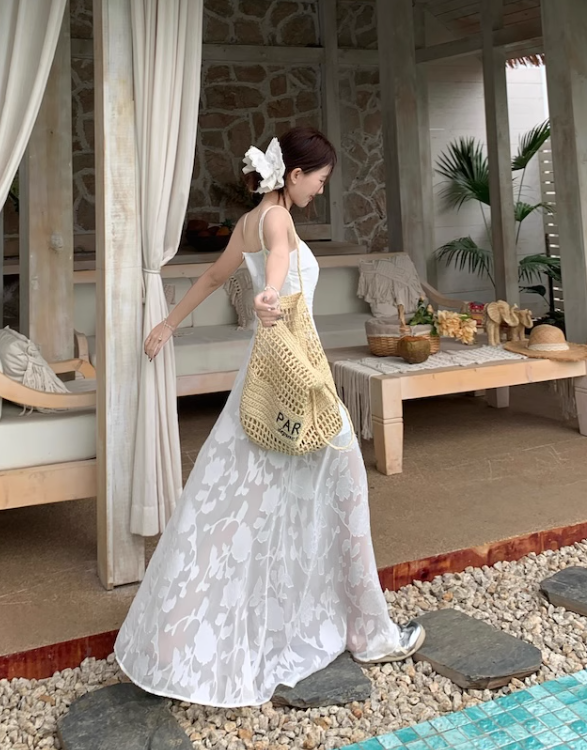 Simple Elegant Floral Lace Design A-line Spaghetti Strap Dress TP3309