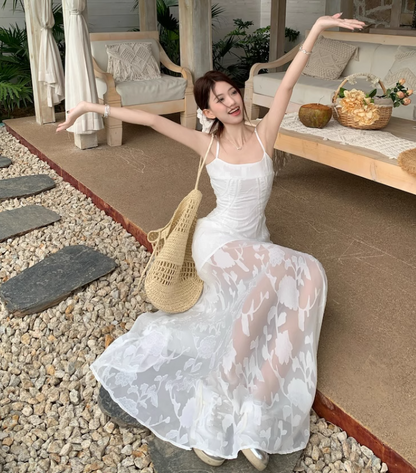 Simple Elegant Floral Lace Design A-line Spaghetti Strap Dress TP3309