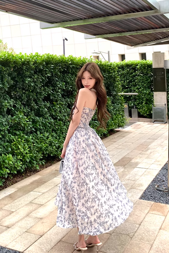 New Fashion Floral Design Long A-line Strapless Dress TP3313