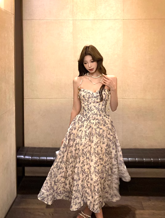 New Fashion Floral Design Long A-line Strapless Dress TP3313