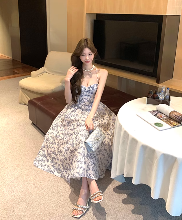 New Fashion Floral Design Long A-line Strapless Dress TP3313