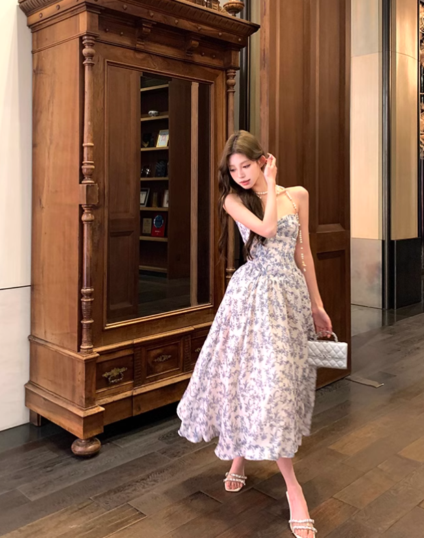 New Fashion Floral Design Long A-line Strapless Dress TP3313