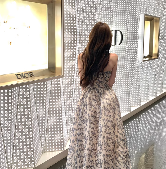 New Fashion Floral Design Long A-line Strapless Dress TP3313