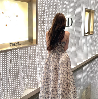 New Fashion Floral Design Long A-line Strapless Dress TP3313