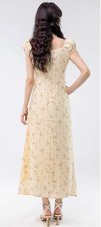 Simple Fashion Floral Design Sweet A-line V-neck Short-sleeved Dress TP3347