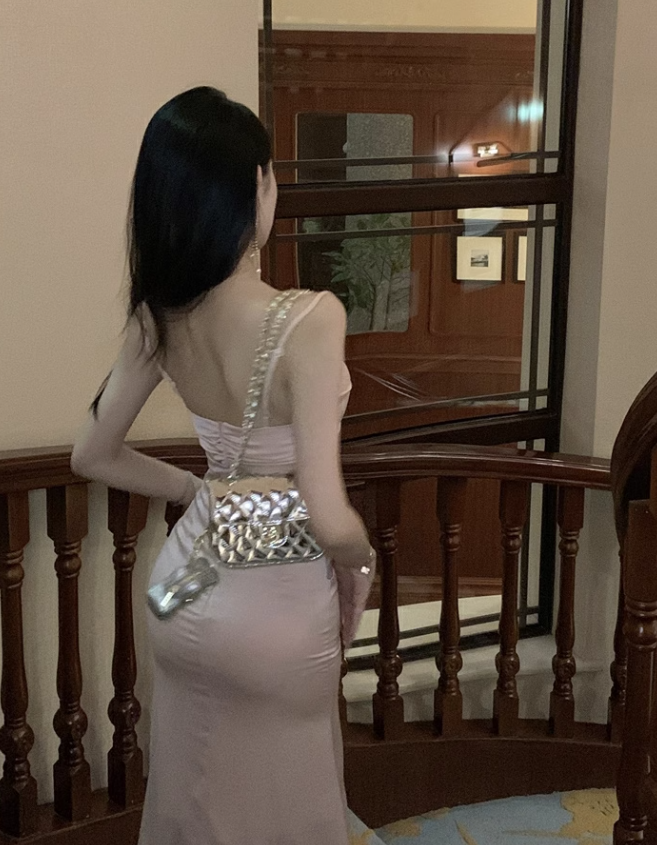 Vintage Pink Mermaid Sequined Design Spaghetti Strap Dress TP3436