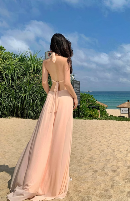 Simple Fashion Handmade Flower Splicing Design A-line V-neck Halter Dress TP3522