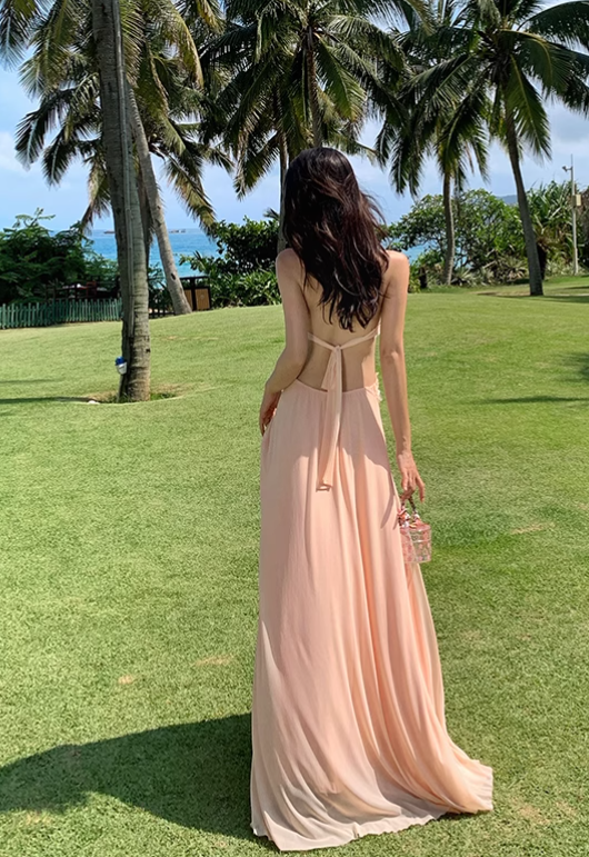Simple Fashion Handmade Flower Splicing Design A-line V-neck Halter Dress TP3522