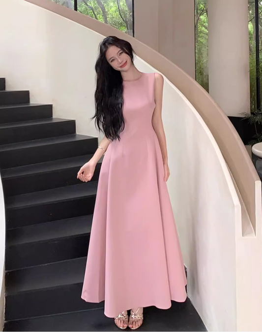 Simple Fashion Pink Design Elegant A-line Sleeveless Women Vest Dress TP3529