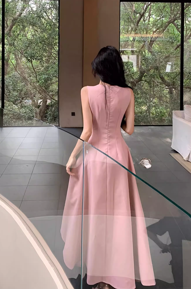 Simple Fashion Pink Design Elegant A-line Sleeveless Women Vest Dress TP3529