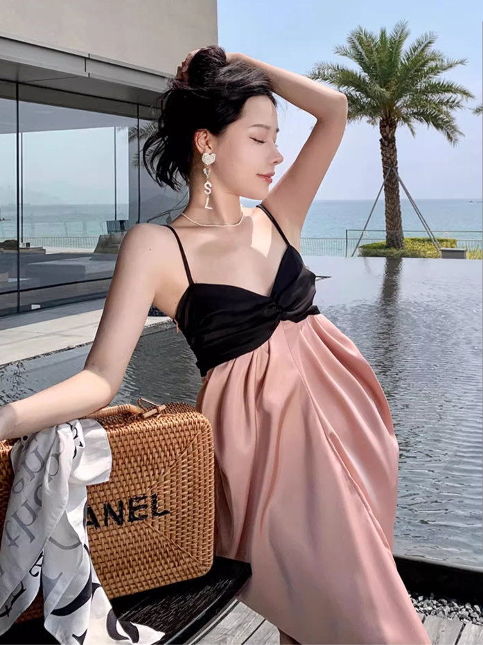 New Fashion Sleeveless Design A-line Beach Holiday Spaghetti Strap Dress TP3534