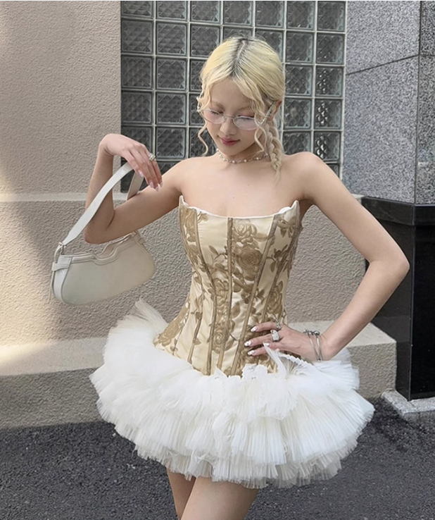 Vintage Khaki Strapless A-Line Short Summer Dresses Party Dress Homecoming Dress TP4335