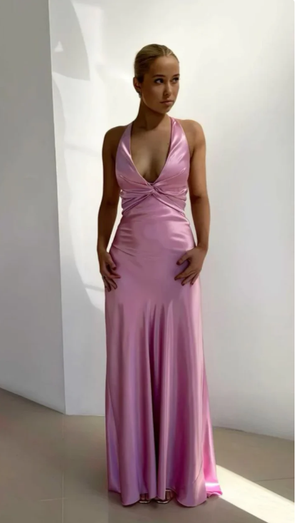 Elegant Satin Prom Dress Sheath Evening Gown Long Party Dress High Slit Formal Dress TP4747