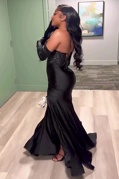 Elegant Black Sequin Prom Dress Sheath Evening Gown Long Party Dress High Slit Formal Dress TP4746