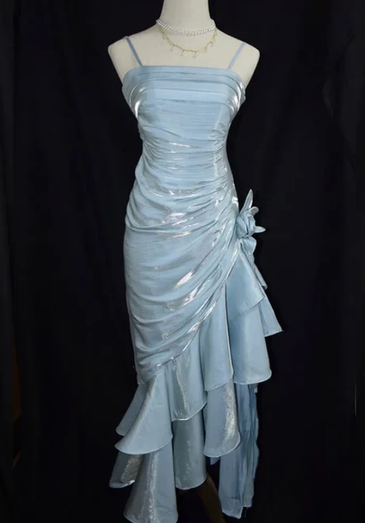 Elegant Chiffon Prom Dress Sheath Evening Gown Party Dress Spaghetti Strap Formal Dress TP4742