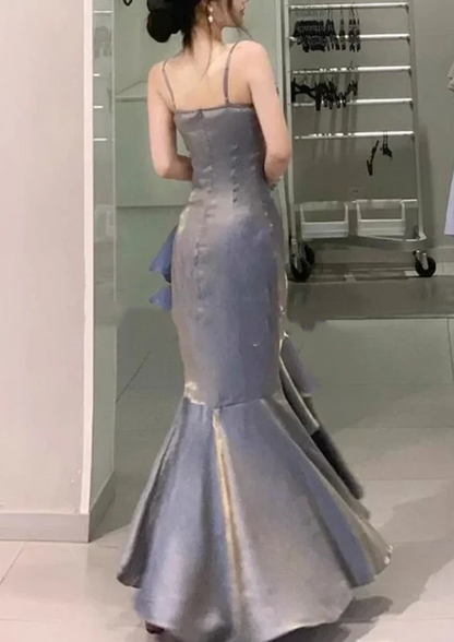 Elegant 3D Flower Satin Prom Dress Mermaid Evening Gown Party Dress Spaghetti Strap Formal Dress TP4741