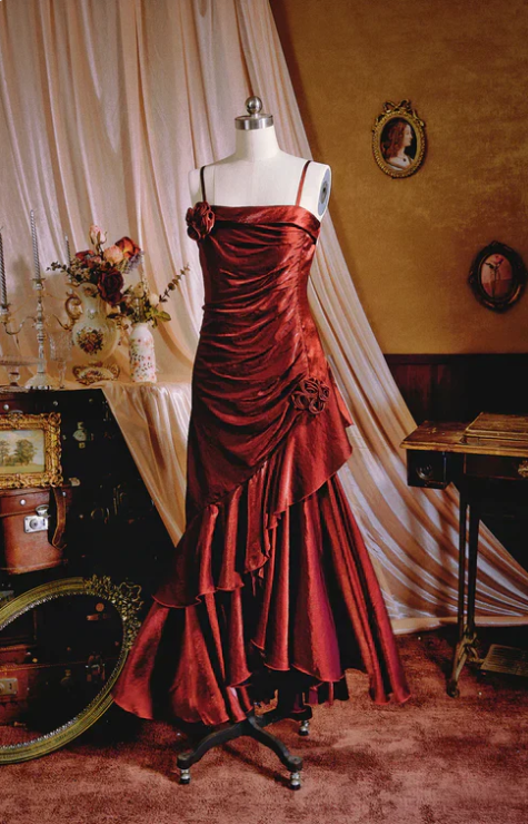 Elegant 3D Flower Satin Prom Dress Mermaid Evening Gown Party Dress Spaghetti Strap Formal Dress TP4741