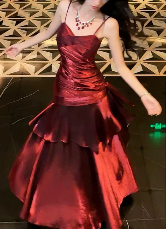 Elegant Satin Sweetheart Prom Dress Mermaid Spaghetti Strap Evening Gown Party Dress Long Formal Dress TP4738