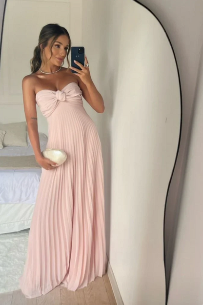 Elegant Pink Sweetheart Prom Dress A-Line Evening Gown Chiffon Pleated Party Dress Long Formal Dress TP4735