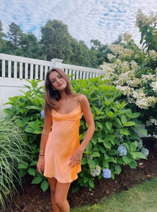 Vintage Orange Chiffon Homecoming Dress Sheath Party Dress Spaghetti Strap Cocktail Dress TP4773