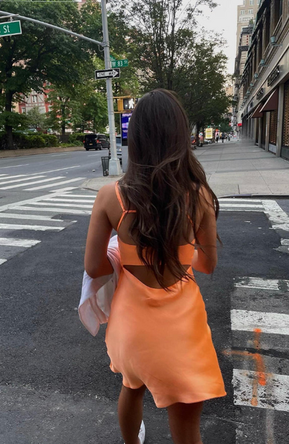 Vintage Orange Chiffon Homecoming Dress Sheath Party Dress Spaghetti Strap Cocktail Dress TP4773