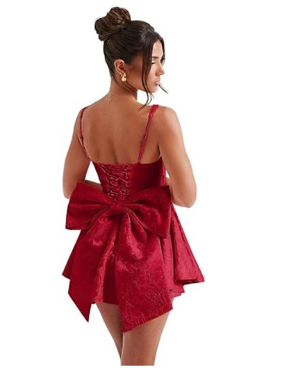 Vintage A-Line Bowknot Homecoming Dress Satin Party Dress Short Cocktail Dress TP4772