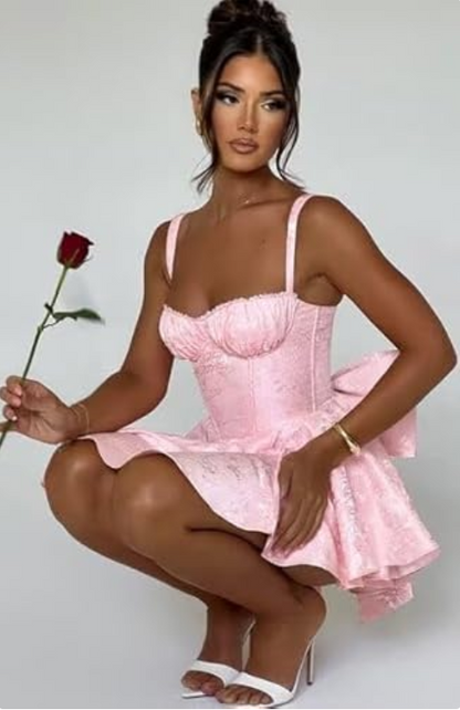 Vintage A-Line Bowknot Homecoming Dress Satin Party Dress Short Cocktail Dress TP4772