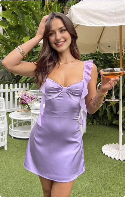 Vintage Lilac Sheath Homecoming Dress Satin Ruffles Party Dress Short Cocktail Dress TP4767