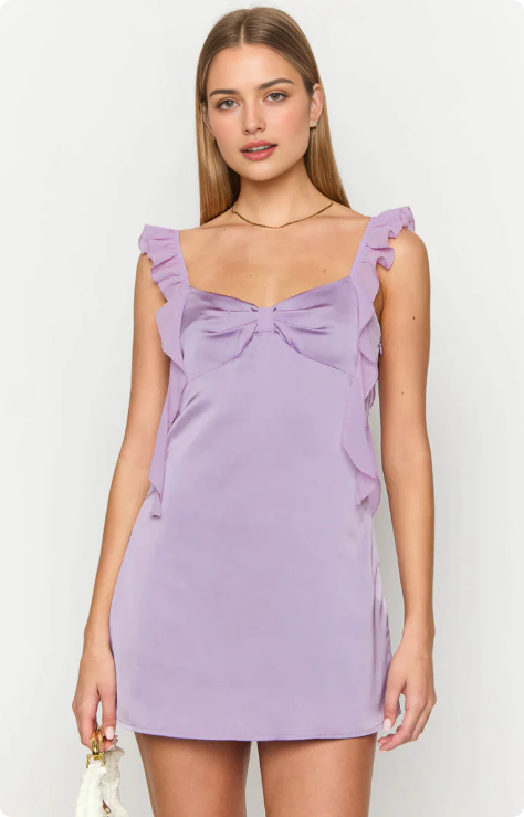 Vintage Lilac Sheath Homecoming Dress Satin Ruffles Party Dress Short Cocktail Dress TP4767