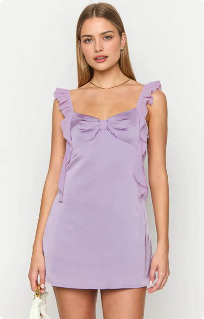 Vintage Lilac Sheath Homecoming Dress Satin Ruffles Party Dress Short Cocktail Dress TP4767