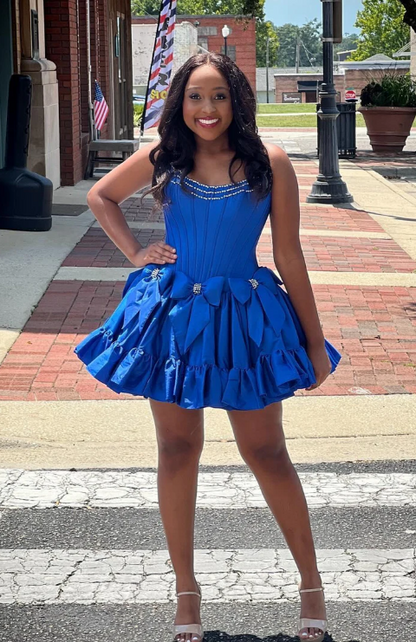 Vintage Beaded A-Line Homecoming Dress Strapless Party Dress Short Cocktail Dress TP4765