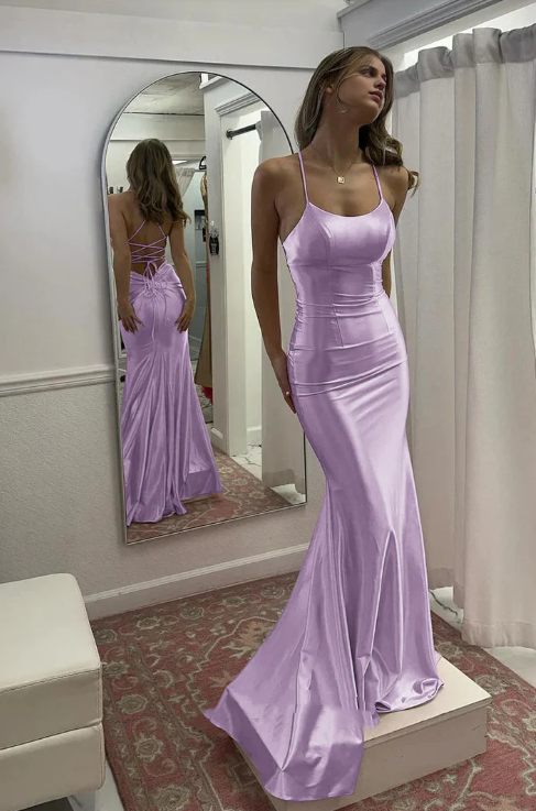 Elegant Satin Sheath Prom Dress Spaghetti Strap Evening Gown Party Dress Long Formal Dress TP4788