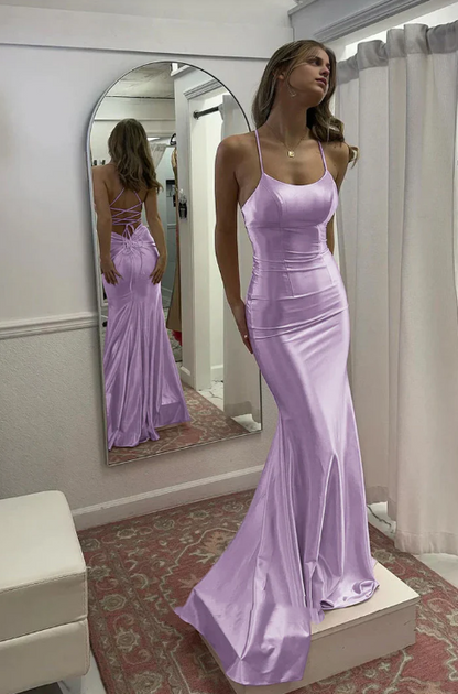 Elegant Satin Sheath Prom Dress Spaghetti Strap Evening Gown Party Dress Long Formal Dress TP4788