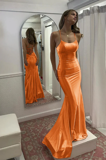Elegant Satin Sheath Prom Dress Spaghetti Strap Evening Gown Party Dress Long Formal Dress TP4788