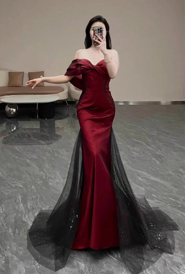 Elegant Burgundy Mermaid Prom Dress Sweetheart Evening Gown Bowknot Party Dress Long Formal Dress TP4798