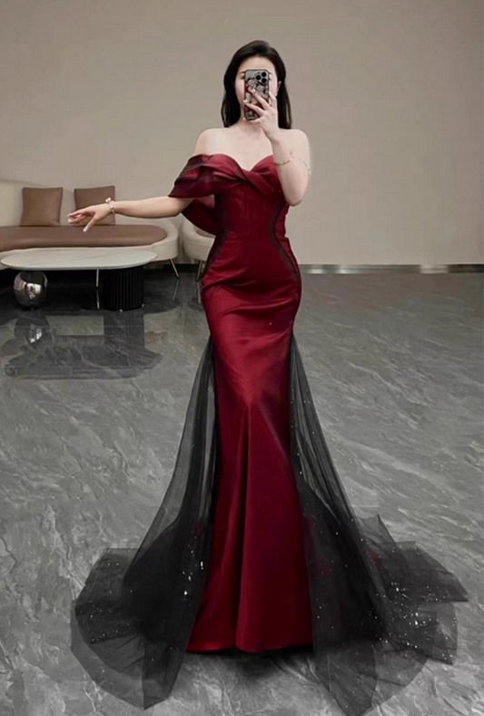 Elegant Burgundy Mermaid Prom Dress Sweetheart Evening Gown Bowknot Party Dress Long Formal Dress TP4798