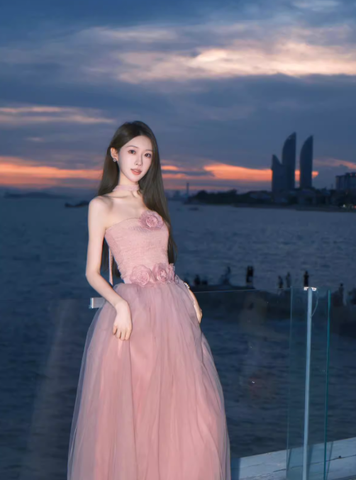 Elegant Pink A-Line Prom Dress Tulle Strapless Evening Gown Party Dress Long Formal Dress TP4794
