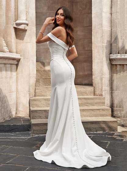 Elegant White Sweetheart Off-the-shoulder Mermaid Trailing Long Wedding Dress TP4822