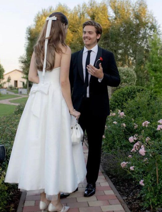 Elegant Simple White Square-neck Straps A-Line Ankle-length Wedding Dress TP4835