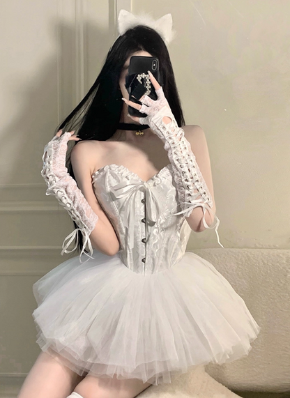 Gothic Lace Spaghetti Strap A-Line Sweetheart Short Lace-up Halloween Costume TP4839