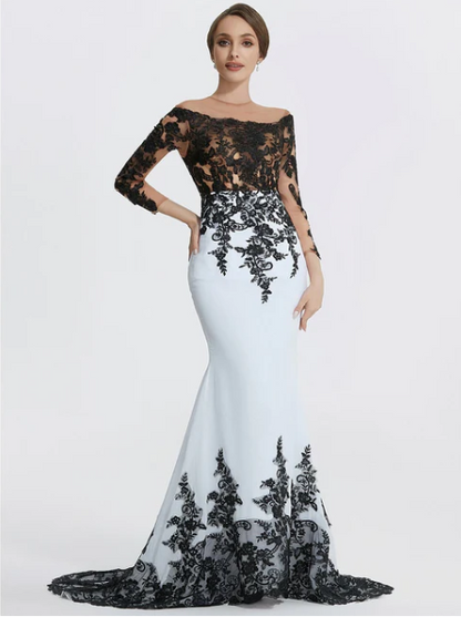 Elegant Applique Mermaid Mother of Bride Dress Jewel Neck Evening Gown Long Formal Dress TP4880