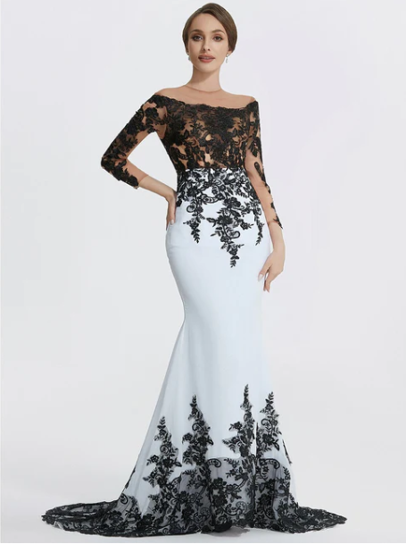 Elegant Applique Mermaid Mother of Bride Dress Jewel Neck Evening Gown Long Formal Dress TP4880