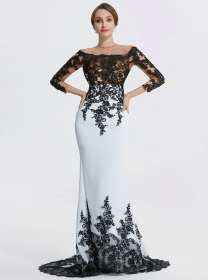 Elegant Applique Mermaid Mother of Bride Dress Jewel Neck Evening Gown Long Formal Dress TP4880