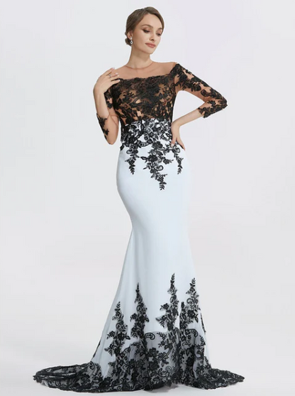 Elegant Applique Mermaid Mother of Bride Dress Jewel Neck Evening Gown Long Formal Dress TP4880