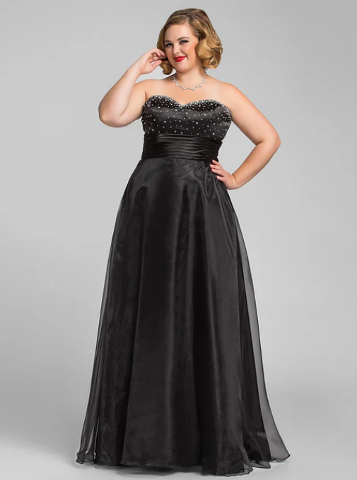 Elegant Black Sweetheart A-Line Beaded Mother of Bride Dress Strapless Evening Gown Long Formal Dress TP4874