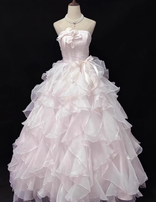 Gorgeous Pink Ribbon Bow Sweet 16 Quinceanera A-Line Strapless Evening Dress Ball Gown TP4916