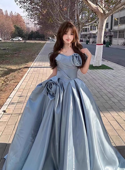Gorgeous 3D Flowers Sweet 16 Quinceanera A-Line Off-the-shoulder Satin Evening Dress Ball Gown TP4918