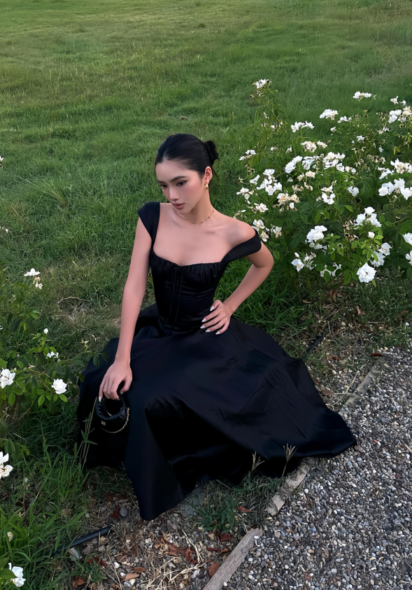 Chic Black A-Line Evening Gown Straps Party Dress Tea Length Formal Dress TP4920