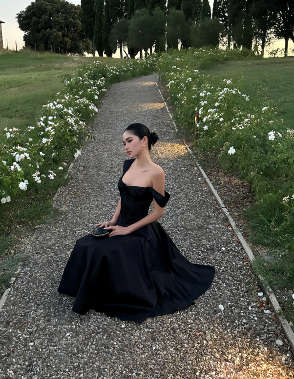 Chic Black A-Line Evening Gown Straps Party Dress Tea Length Formal Dress TP4920