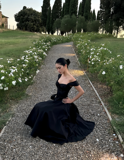 Chic Black A-Line Evening Gown Straps Party Dress Tea Length Formal Dress TP4920